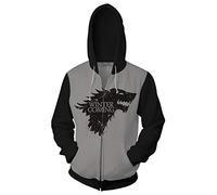 QYIFIRST Unisex Anime 3D Print Hoodie Game Thrones House Stark Winter is Coming Zip Sweat Jacket Grey L (Chest Circumference 110 cm)