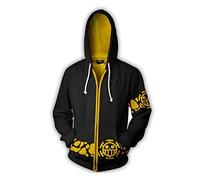 QYIFIRST Unisex Anime 3D Print Pullover with Hood Trafalgar Law Casual Jacket Black XL (Chest Circumference 113 cm)