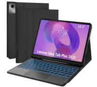 QYiiD Touchpad Keyboard Case for 2025 Lenovo Idea Tab Plus 12.1 Inch/Tab K12, Ultra-Thin Leather Stand Cover with 7-Color Backlit Wireless Keyboard for Idea Tab Plus/Tab K12 (TB361FU/TB361ZU), Black