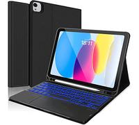 QYiiD Touchpad Keyboard Case for iPad 10th Generation (10.9", 2022), Multi-Touch Trackpad, Soft TPU Back Cover with Magnetically Detachable Keyboard with Pencil Holder for iPad 10th 2022, DrakGreen