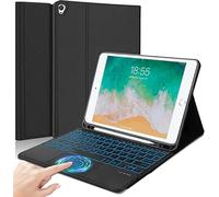 QYiiD Touchpad Keyboard Case for iPad Pro 12.9 2015/2017, 1st/2nd Generation, A1584/A1652/A1670/A1671/A1821, French AZERTY Backlit Detachable Bluetooth Keyboard with Touchpad Case