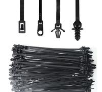 QYIMLI Nylon Push Mount Cable Zip Tie, 100pcs (4 Styles), Black, High Toughness, Heat Resistant, Self Locking with Anchors
