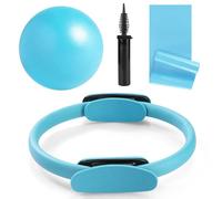 QYJinlida Pilates Ring, Pilates Ring Circle and Ball Set, 12 Inch Magic Circle Pilates Ring,9 Inch Small Exercise Ball,Resistance Bands Set, Home Pilates Equipment for Women(Light Blue Ring Circle)