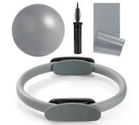 QYJinlida Pilates Ring, Pilates Ring Circle and Ball Set, 12 Inch Magic Circle Pilates Ring,9 Inch Small Exercise Ball,Resistance Bands Set, Home Pilates Equipment for Women(Grey)
