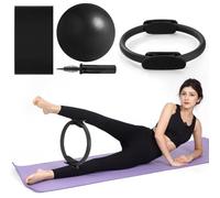 QYJinlida Pilates Ring, Pilates Ring Circle and Ball Set, 12 Inch Magic Circle Pilates Ring,9 Inch Small Exercise Ball,Resistance Bands Set, Home Pilates Equipment for Women(Black)