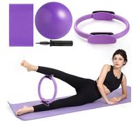 QYJinlida Pilates Ring, Pilates Ring Circle and Ball Set, 12 Inch Magic Circle Pilates Ring,9 Inch Small Exercise Ball,Resistance Bands Set, Home Pilates Equipment for Women(PurpleRing Circle)