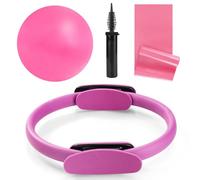 QYJinlida Pilates Ring, Pilates Ring Circle and Ball Set, 12 Inch Magic Circle Pilates Ring,9 Inch Small Exercise Ball,Resistance Bands Set, Home Pilates Equipment for Women(Pink Ring Circle)