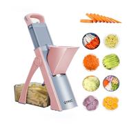QYKIC Upgrade Safe Mandoline Slicer for Kitchen, Chopper Vegetable Cutter, Potato Slicer Thickness Adjuster, French Fry Cutter, Veggie Dicer Faster Kitchen Mandolin for Meal Prep (Pink)