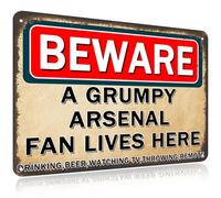 Qylazune Arsenal Gifts for Men Champions Metal Signs Gifts for Boys Plaque Funny A Grumpy Arsenal Fan Lves Here Wall Art Vintage Gift Man Cave living room Bars Sign Decorations Gift 20x30 Cm