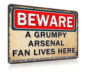 Qylazune Arsenal Gifts for Men Champions Metal Signs Gifts for Boys Plaque Funny A Grumpy Arsenal Fan Lves Here Wall Art Vintage Gift Man Cave living room Bars Sign Decorations Gift 20x30 Cm