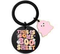 Qylazune Halloween Boo Basket Gifts Creative Ghost Key chain Cute Ghost women Gift This Is Some Boo Sheet Funny Decorative Key Ring Halloween Party fillers Pink With Humorous Text Holiday Atmosphere