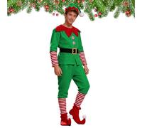 Qyljeiwred Christmas Elves Costume Set For Kids Adult, Complete Green Elves Christmas Outfit For Party Cosplay, Parent-Child Costume For Boy Girl Man Woman
