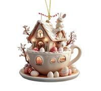 Qyljeiwred Coffee Cup House Easter Egg Hangable Decor | Coffee Cup House Easter Egg Easter Pendant - 2d Acrylic Flat Hangable Decor, Easter Ornaments for Tree Decorations