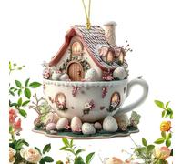 Qyljeiwred Coffee Cup House Easter Egg Ornaments | Coffee Cup House Easter Egg Hangable Decor - Easter Pendant 2d Acrylic Flat for Keychain, Backpack, Easter, Holiday