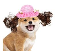 Qyljeiwred Dog Hat - Cute Funny Costume with Curly Wig,Breathable Hats for Cats - for Pet Puppy Birthday Party Halloween Winter Sun Beach