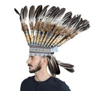 Qyljeiwred Feather Headdress Chief Indian Native Hat, Native Feather Hat Chief Headwear Costume For Party