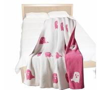 Qyljeiwred Halloween Throw Blanket | Pink and White Halloween Ghost Blanket - Breathable Cute Halloween Blanket, Lightweight Nap Blanket, Spooky Blanket for Halloween