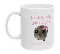 Qyljeiwred Hamster Mug, Hamster Coffee Mugs, Im Literally Just A Girl Mug, Funny Sad Hamster with Bow Mug, 11oz Cute Sad Hamster Meme Ceramic Mug