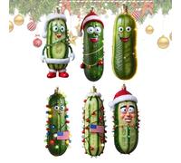 Qyljeiwred Pickle Ornaments For Christmas Tree,6X Traditional Pickle Holiday Decor Ornaments - 2D Flat Acrylic Novelty Christmas Tree Pickle With Rope For Christmas Tree Ornaments Winter Holiday