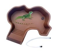 Qyljeiwred Reptile Bathing Pool, Tortoise Water Dish with Ramp, Aquarium Ornament, Animal Food Feeder with Drainage for Leopard Gecko Bearded Dragon Aquatic Crabs Arboreal Frog