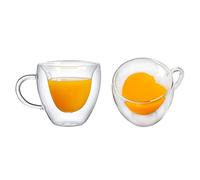 QYLJZB 2Pcs Double Walled Glass Coffee Mugs, 180 ML Heart Shape Clear Tea Cups with Handle Insulated Coffee Glasses for Hot Beverages Latte Cappuccino Espresso