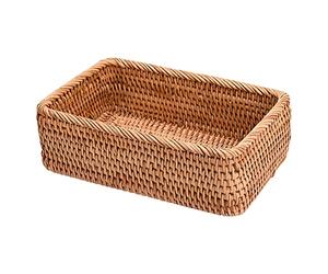 QYLJZB Natural Rattan Storage Baskets, Rectangular Woven Fruit Baskets, Stackable Wicker Decoration and Organizer for Bathroom Living Room Key Holder