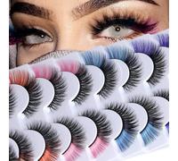 QYLPZ 8 Pairs Coloured False Eyelashes Colored Lashes Cat Eye Natural False Lashes Faux Mink Lashe's Colored Lashes Fluffy Wispy Russian Strip Lashes with Color （4 MIX Colors ）
