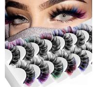 QYLPZ Coloured False Eyelashes False Lashes Faux Mink Lashes Colored Lashes Fluffy Wispy Russian Strip Lashes with Color （7 MIX Colors ） (Color mix01)