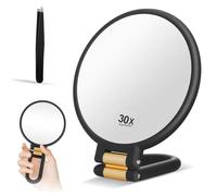 QYLPZ Magnifying Mirror - Double Sided Hand Held Mirror with 30x/1x Magnification | Foldable Makeup Mirrors, Portable Travel Magnifying Mirrors with Tweezers