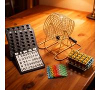 QYLTTDM Bingo Lottery Machine, Deluxe Lottery Ball Game, with 75 Numbered Balls and Curved Latch for Celebrations, Includes Number Cards Discs for Events, Parties and Game Nights