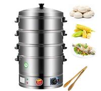 QYLTTDM Food Steamer, Food Steamer 3 Tier Stainless Steel Multi Cooker, 40/47/52CM, Controlled Automatic Heating, Removeable Base, Compact Storage, 3 Removable Bowls for Meat, Dumplings, Rice