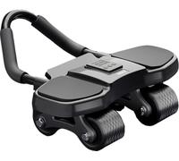 QYMLSH Four-Wheel Smart Ab Wheel - 1.8m Automatic Rebound, Calorie Tracking, with Knee Pads | Suitable for Home Gyms, 200kg Weight Capacity(Black)