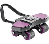 QYMLSH Four-Wheel Smart Ab Wheel - 1.8m Automatic Rebound, Calorie Tracking, with Knee Pads | Suitable for Home Gyms, 200kg Weight Capacity(Purple)