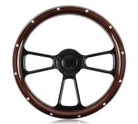 QYMOPAY 5 Hole Five Bolt Wooden Steering Wheel, 14 inch Grip with Rivets Racing Steering Wheel, Fit for Racing/Rally/Racing Sports/Car Simulation Driving Universal 5 Hole Racing Steering Wheel