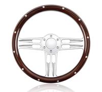 QYMOPAY Billet Wooden Racing Steering Wheel, 6 Hole Steering Wheel with Horn Buttons 3 Spoke for Rally/Motorsport/Car Simulator Driving