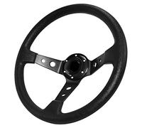 QYMOPAY Drifting Deep Dish Racing Steering Wheel, 6 Bolt Anti-Slip Leather and Aluminum Gaming Steering Wheel with Horn Button for Racing/Car Sim Driving/JDM Sports Racing Steering Wheel (Black)