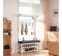QYMYOZ Entryway Hall Tree Coat and Shoe Rack with Bench Space Saving Metal Frame Sponge Cushion 2 Tier Shoe Rack 9 Hooks for Home & Office Organization (White 80cm)