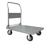 QYMYOZ Heavy Duty Steel Flatbed Trolley Cart - Portable Platform Dolly with Foldable Handle & Swivel Wheels for Easy Transport - Ideal for Moving Goods & Equipment