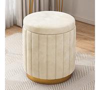 QYMYOZ Large Velvet Storage Ottoman Elegant Upholstered Foot Rest with Gold Base Stylish Round Stool for Living Room Bedroom and Vanity Ample Capacity and Soft Comfort
