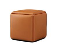 QYMYOZ Leather Square Stool Cube Chair Sofa Space saving Living Room Storage Foot Stool with Padded Seat Orange Color Multifunctional Design