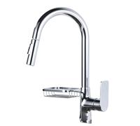 QYMYOZ Rubinetto per lavello, rubinetto da cucina con doccetta estraibile e ripiano, placcatura in oro PVD in rame spazzolato, oro, argento, nero e grigio (argento)