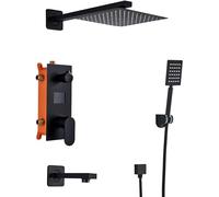 QYMYOZ Set doccia con display digitale, rubinetto doccia nascosto, set miscelatore doccia nero opaco con doccetta e soffione doccia a cascata, A8 pollici