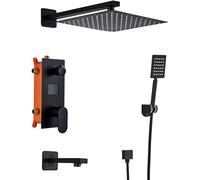QYMYOZ Set doccia con display digitale, rubinetto doccia nascosto, set miscelatore doccia nero opaco con doccetta e soffione doccia a cascata, A12 pollici
