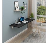 QYMYOZ Wall-Mounted Fold-Down Table, Wooden Floating Desk for Small Spaces, Drop Leaf Dining Table & Foldable Laundry Shelf, Heavy-Duty Brackets (Black, 50x40cm/20x16in)