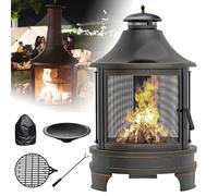 QYOEGSQ Chiminea Outdoor Fireplace,2 in 1 Outdoor Fire Pit Grill,Wood Burning Fireplace with Spark Screen Door & Fire Poker,Garden Rustproof Patio Firepit,for Garden,Backyard,BBQ