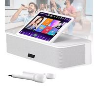 QYOEGSQ Touch Screen Karaoke System,14-inch Capacitive Karaoke Machine with 2 Wireless Microphones,Portable Media Player,AI Smart Voice Control the Song Function, Desktop KTV Player(White,2TB)