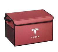 QYPLKJHG Car Boot Organiser for Tesla Model S 2016-2025, Leather Car Trunk Storage with Lid Car Boot Organiser Bag Car Storage Organiser Foldable Car Organizer,Red