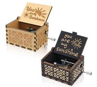QYRDBGY 2 PCS Wooden Music Box, You Are My Sunshine Music Box Hand-Crank Melody Wood Musical Boxes Antique Engraved Romantic Present for Friends Lovers Mother