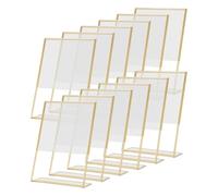 Qyrugcxs 12PCS Gold Frame Acrylic Sign Holder Wedding Table Number Holder Slanted Menu Double Sided Stand 4X6Inch Vertical