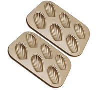 Qyrugcxs 2 Pack Madeleine Mold Cake Pan, Non-Stick Heavy Duty Shell Madeline Bakeware for Oven Baking (Gold)